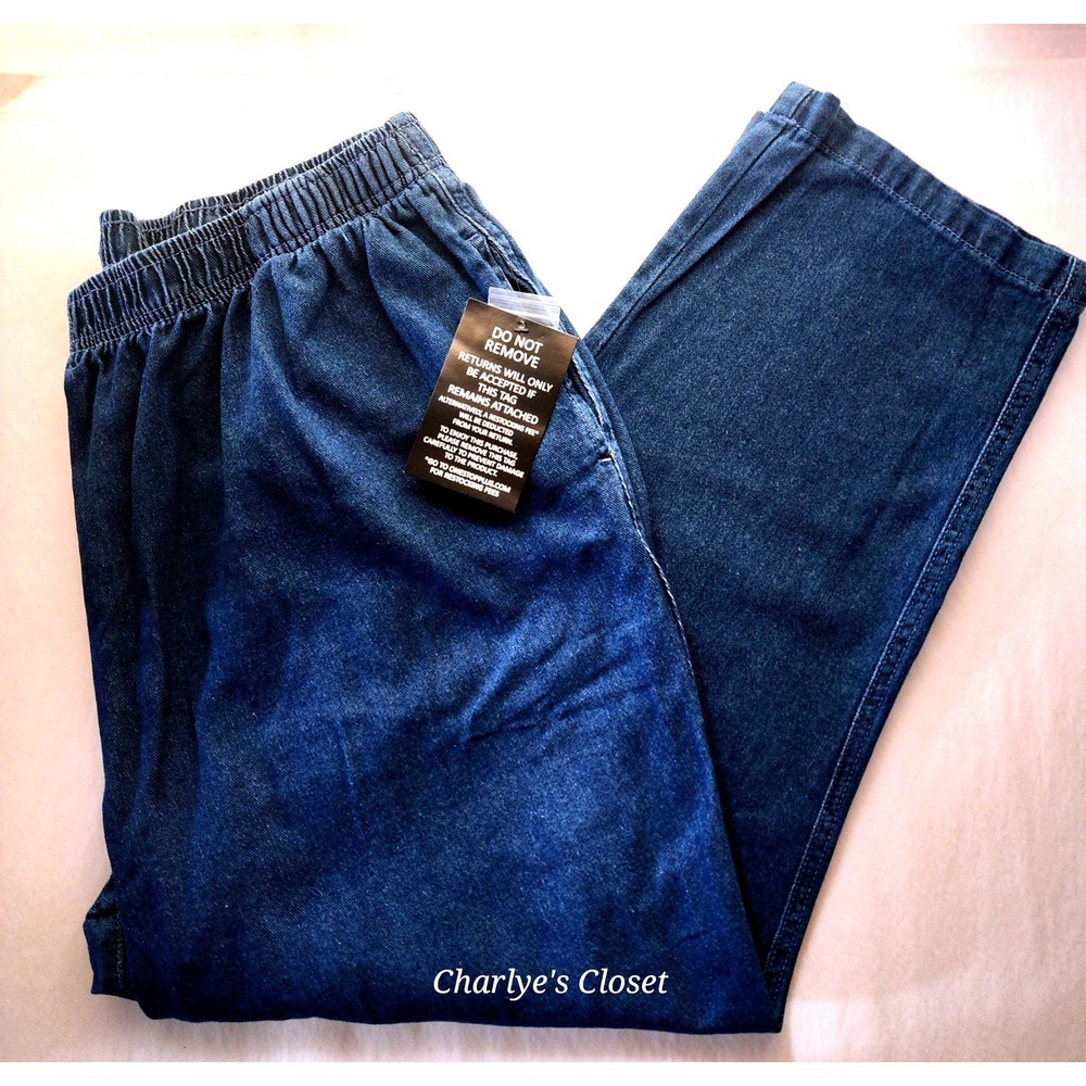 Woman Within Blue Denim Straight Leg‎ Pull-on Jeans Plus Size 22W Petite NWOT - Picture 4 of 7